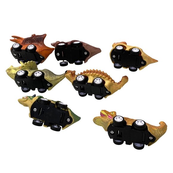 Pull Back Dinosaur Cars Lot of 7 Assorted Colors Designs Textures Rolling Toys - Picture 6 of 6